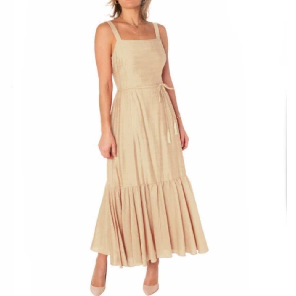 Taylor Beige Square-Neck Tiered Maxi Dress